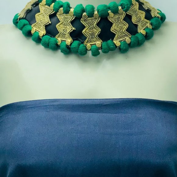 Green Vintage Choker Necklace, Handmade Afghan Metal Choker Tribal Green Choker - Picture 2 of 12